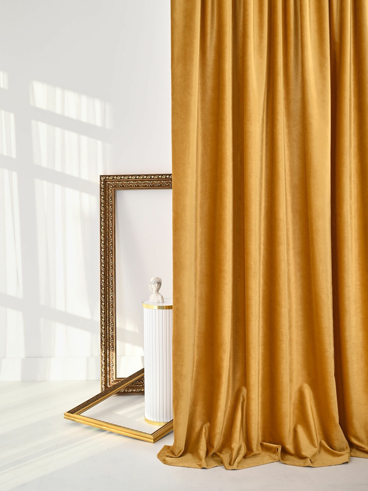 Шторы бархат 300х240 желтые 2 шт, лента 10 см, Erika Home (Evrika Home)