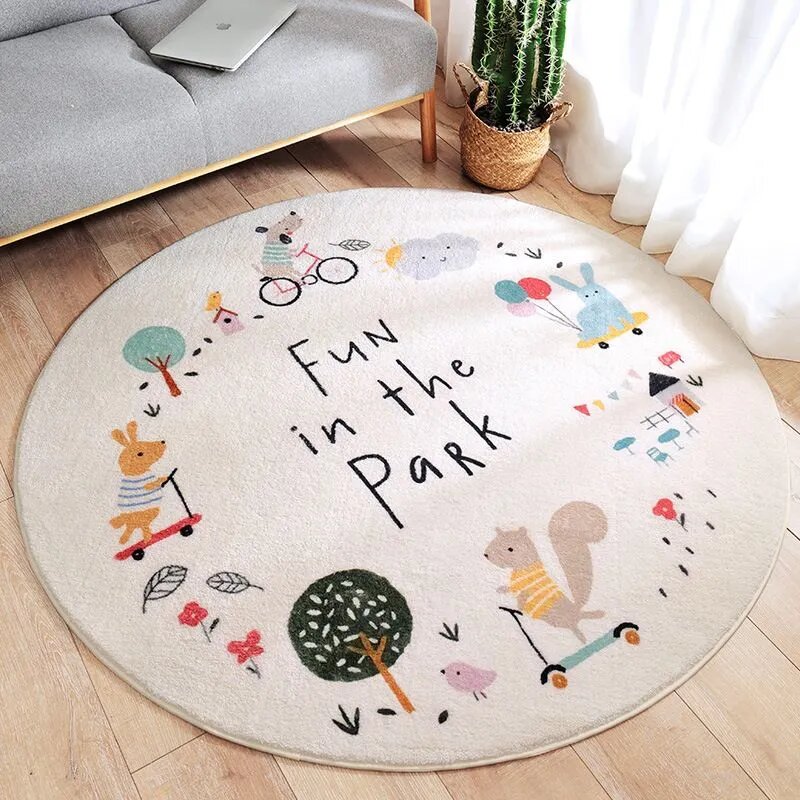 Топодромы Детский коврик для пола Круглый 100 см с рисунком 'Fun in the Park' светло-серый