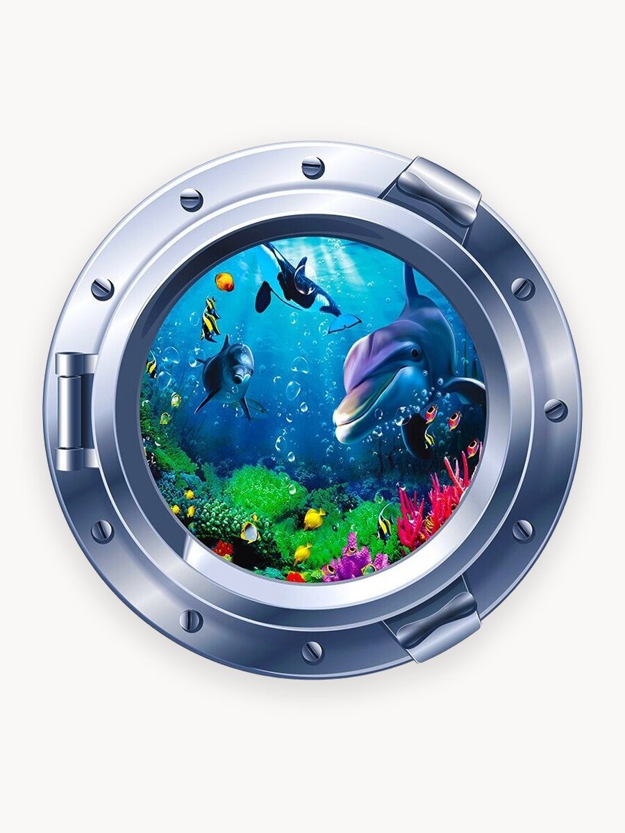 3d наклейка Дельфин круглая для стен