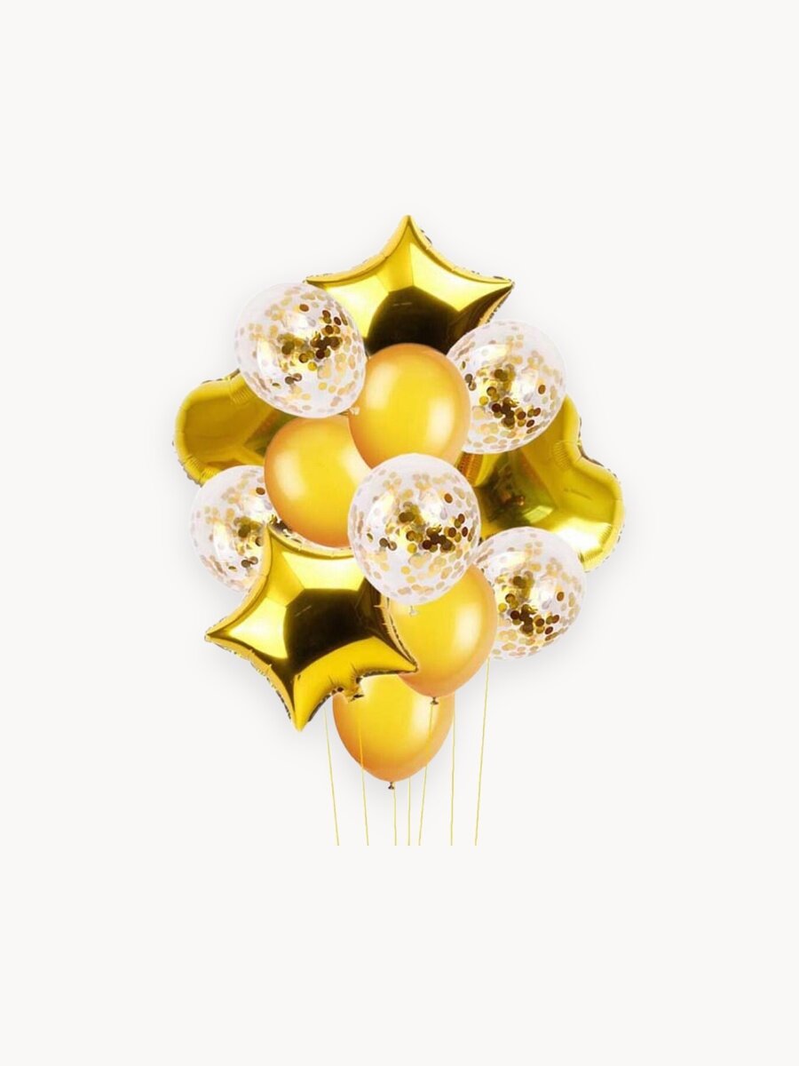 Набор воздушных шаров для праздника, желтый, 14 штук, с блестками, латекс/фольга