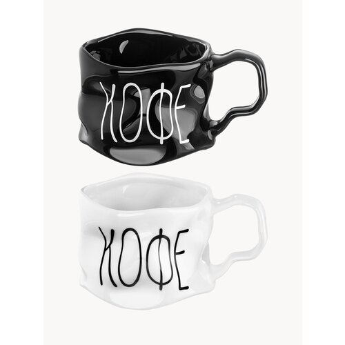 Кружка чашка для чая кофе 2 шт по 300 мл Elan Gallery Кофе белый и черный набор 1228₽