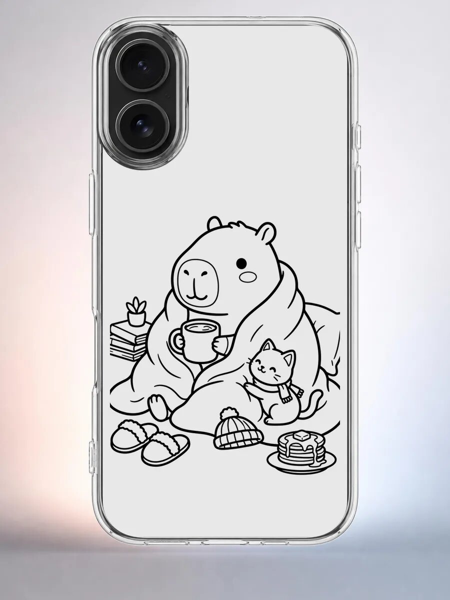Чехол iPhone 16 капибара пикник плед силиконовый