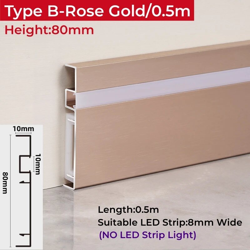 Светодиодный плинтус Rose Gold 0.5м (80мм)