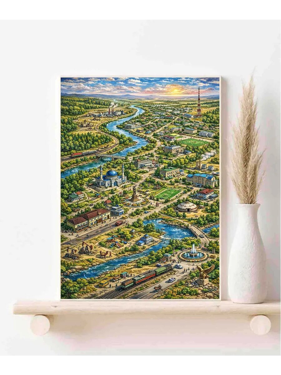 Жем, Казахстан, Fantasy Map, Карта, Плакат 30x42см