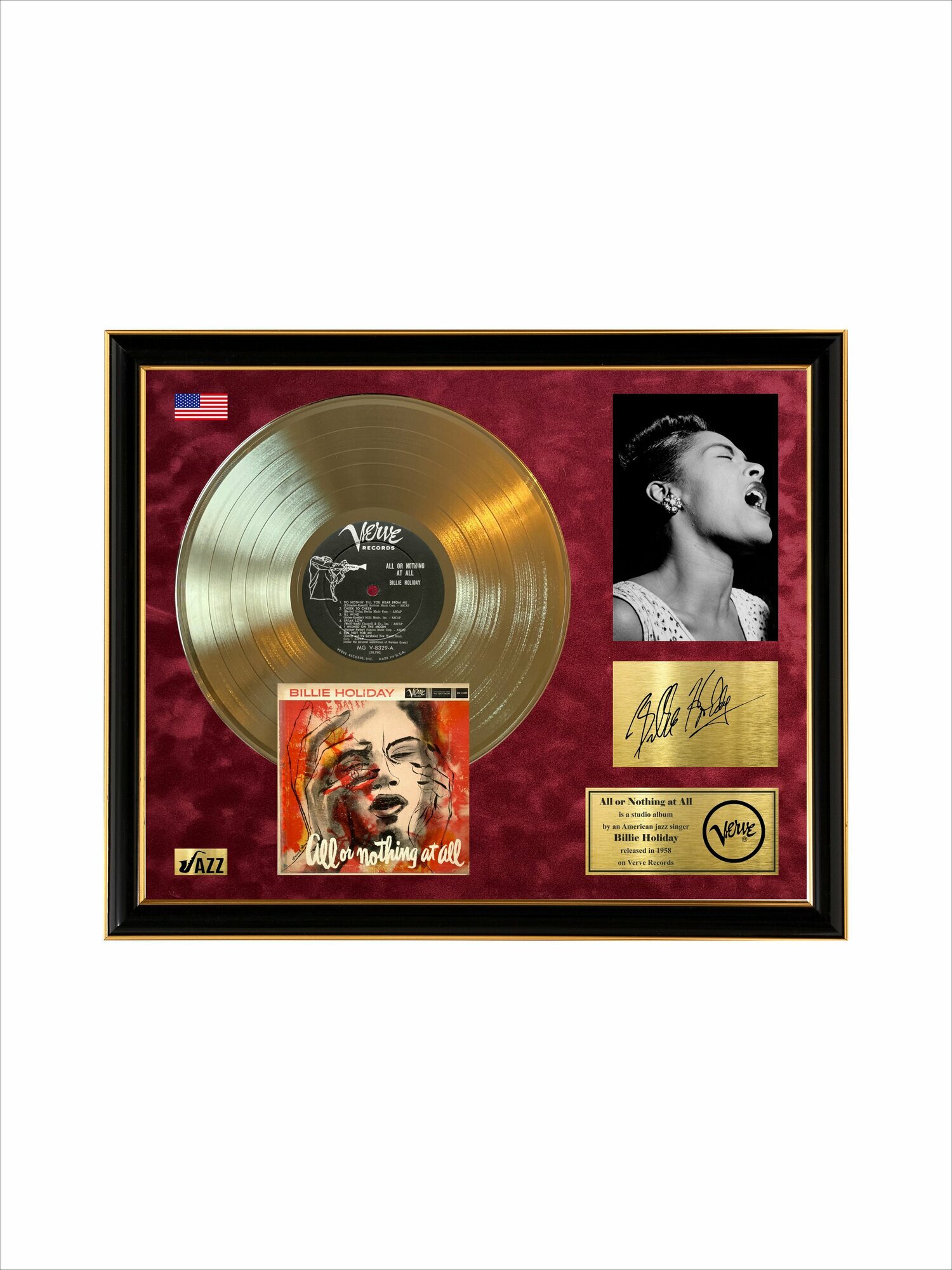 Золотая виниловая пластинка Billie Holiday All or Nothing at All в рамке