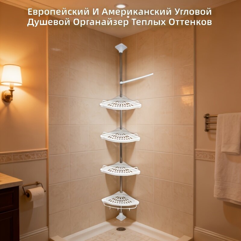 Угловая полка для душа на 4 яруса с регулируемыми штангами и высотой, напольная или встраиваемая, органайзер для ванной со встроенными корзинами, цвет белый