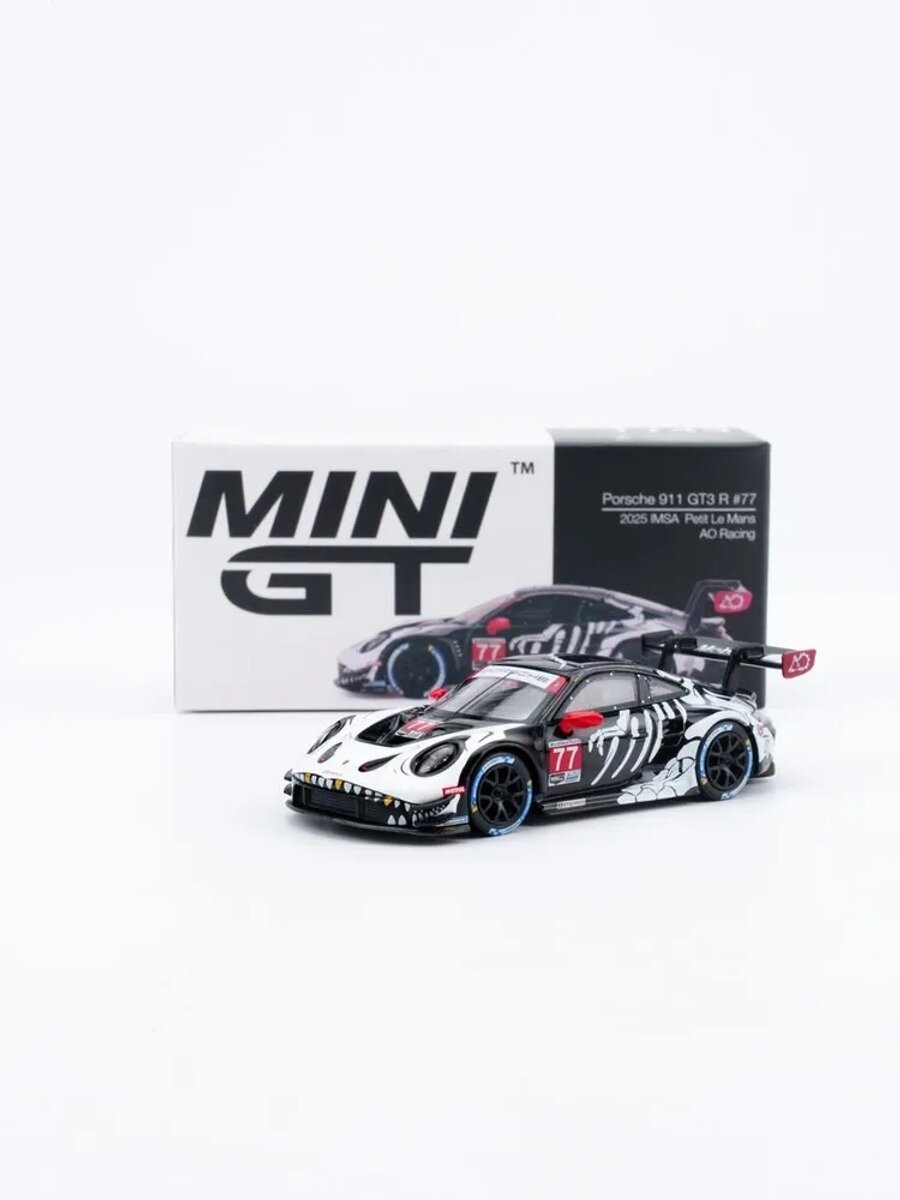 Масштабная модель 1/64 911 GT3 R#77AO Racing 2025 IMSA Petit Le Mans, подвижный кузов, 3