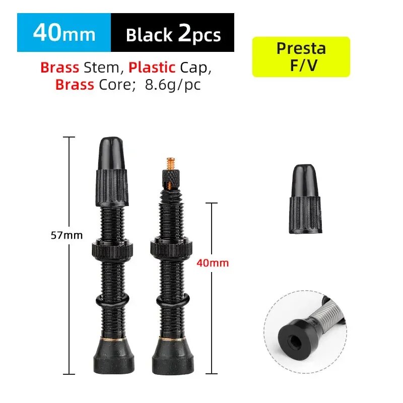 DEEMOUNT Велосипедные клапаны Presta 40/60 мм 2 шт. Черный, 40 BR BK Plastic Cap