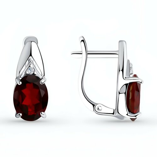 фото Серьги яхонт, серебро, 925 проба, гранат, фианит