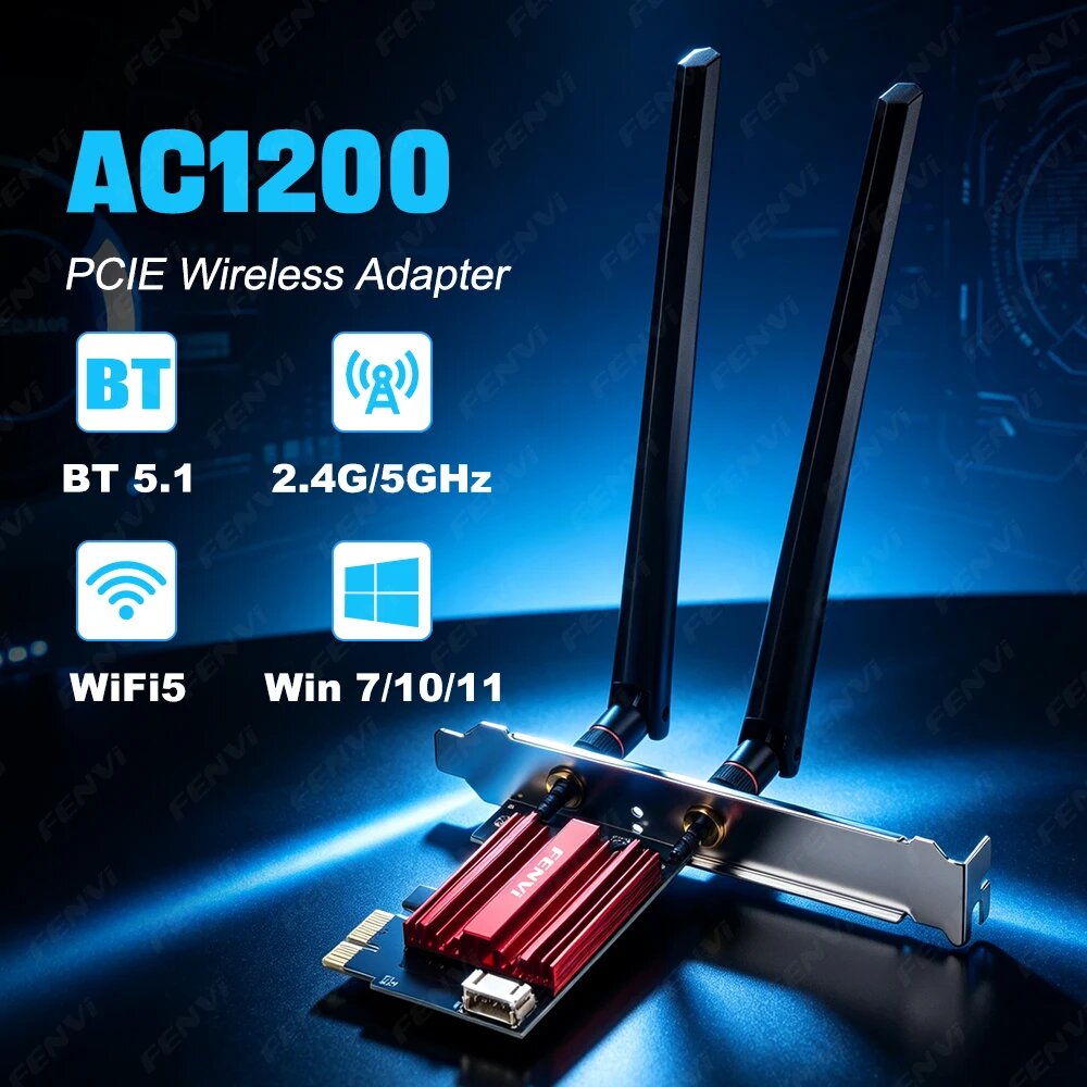 Fenvi AC1200 Wi-Fi 5 Bluetooth 5.1 сетевая карта для ПК