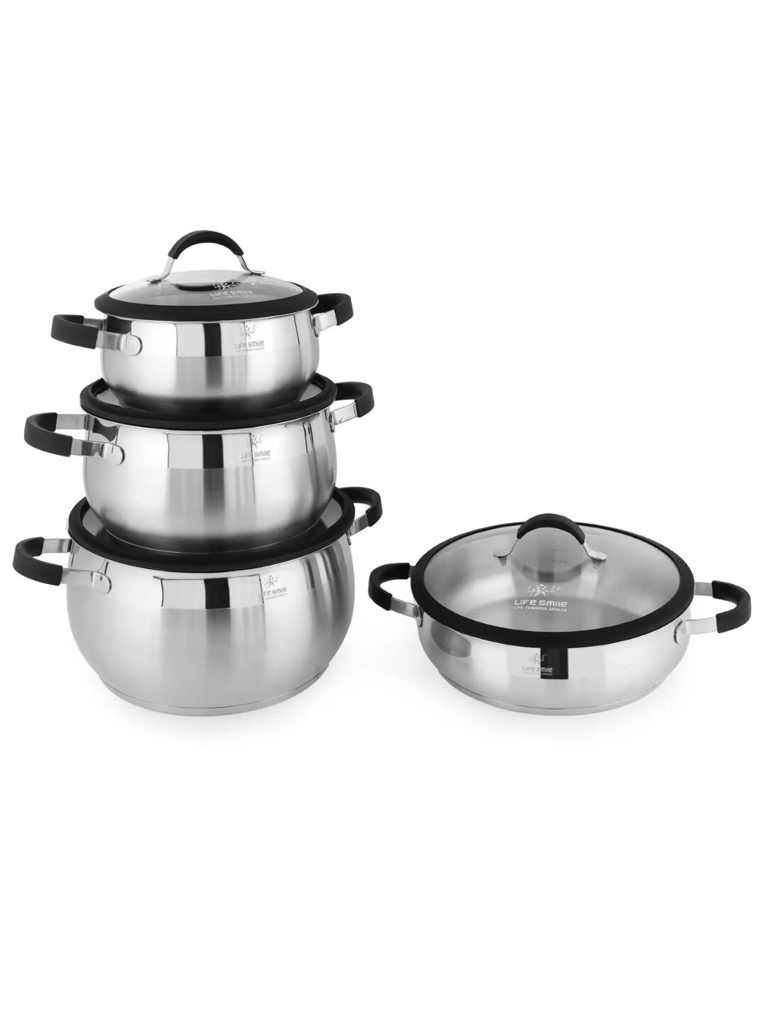 Набор кастрюль Life Smile, 4 предмета, из нержавеющей стали, для всех типов плит — фото 1