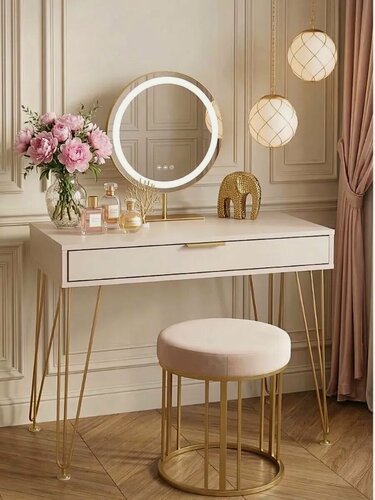 Изображение товара Туалетный столик с ящиком гримерный, для макияжа, с железными ножками, столик в комнату, стол прямоугольный, письменный