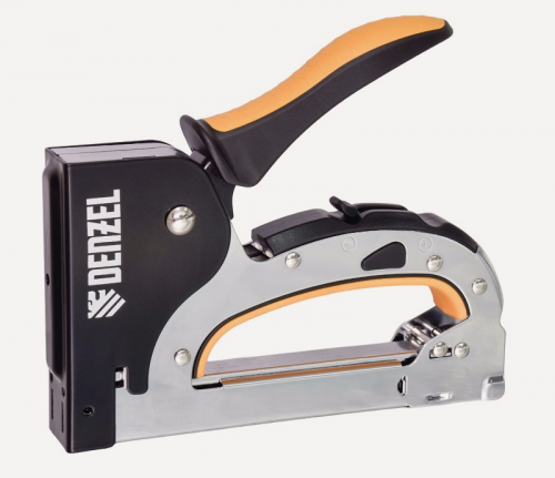 Изображение товара Степлер мебельный Denzel стальной корпус, быстрая загрузка, регул. силы удара, тип 53, 4-14 мм, , 40211