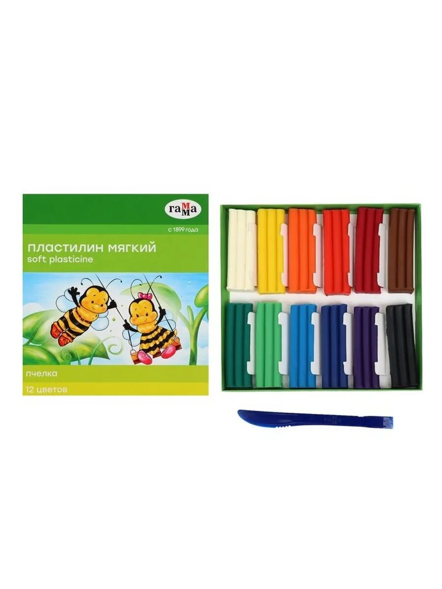 Пластилин мягкий восковой «Пчёлка», 12 цв 180 г, стек