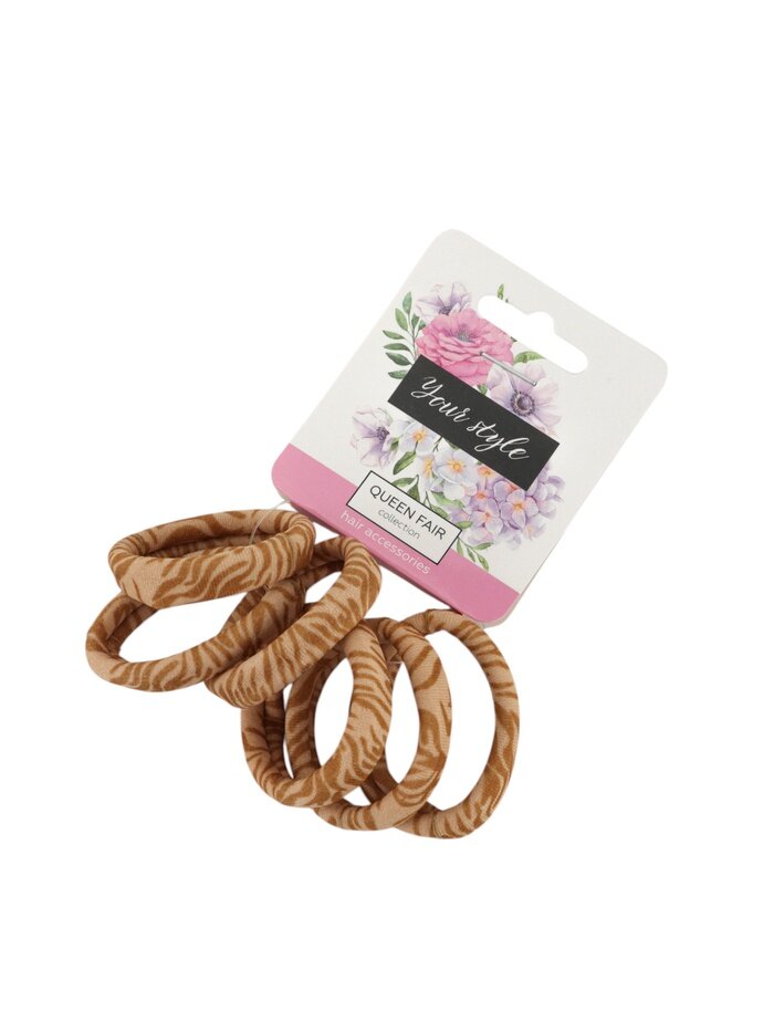 Резинка для волос "Спорт принт" (набор 6 шт) полосы, 3,5 см, светло-коричневый