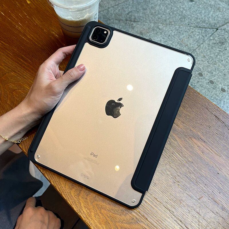 Чехол из акрила для iPad Air 6/7 (2024/2025) 11 дюймов с подставкой и защитным стеклом - Черный