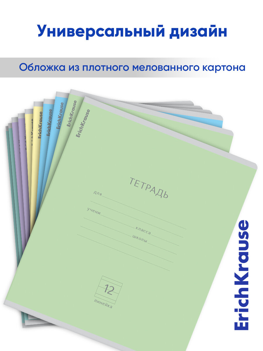 Тетрадь школьная ученическая ErichKrause Классика ассорти, 12 листов, линейка (в плёнке по 10 шт.) — фото 11