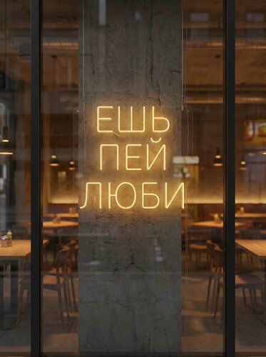 Изображение товара Неоновая вывеска "ЕШЬ ПЕЙ люби" 70х65см, неоновая надпись, LED светильник для кафе, ресторана