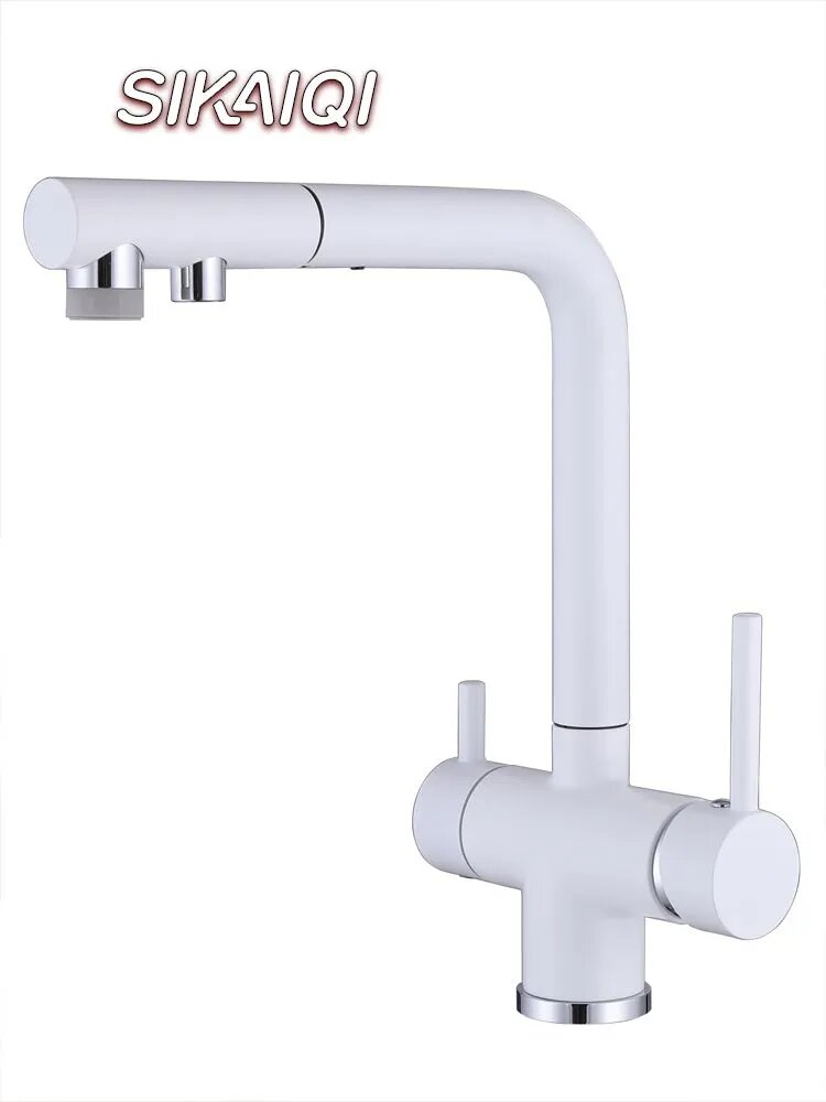 Смеситель для кухни SIKAIQI SQ-63138 3 в 1 с подключением фильтра, выдвижным изливом, латунь, белый