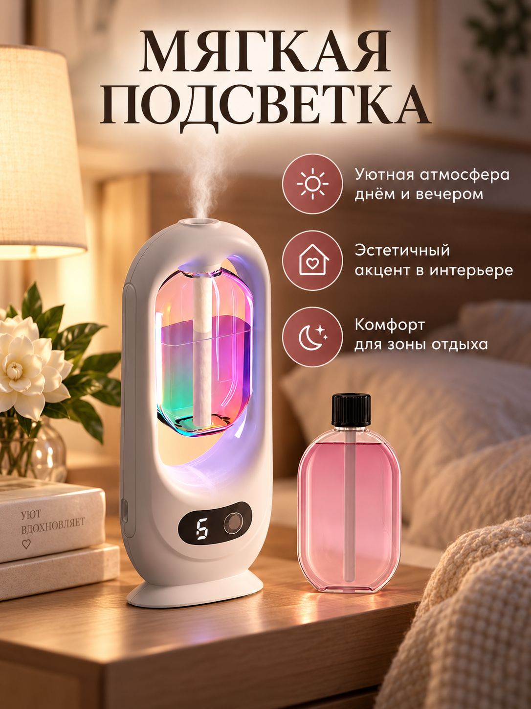 Аромадиффузор ультразвуковой xiangxun6, лиловый, Артикул: 5706266251