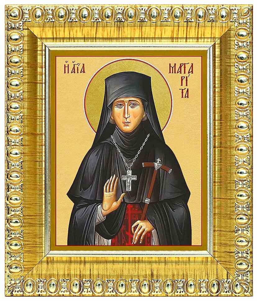 Преподобномученица Маргарита (Гунаропуло), икона в золотой пластиковой рамке 8,5*10 см