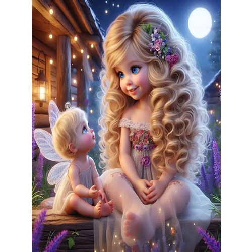 фото Алмазная мозаика на подрамнике 30x40 см. boomboomshop. "кудрявая девочка с феей" boomboom shop
