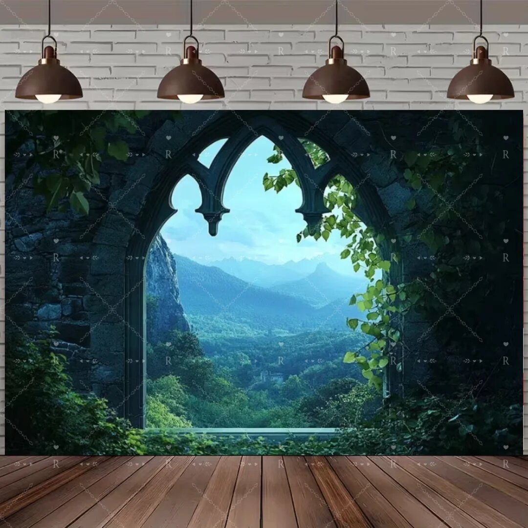 Виниловый фон для фотосессий "Черный готический замок" 180x120 CM, R274-6