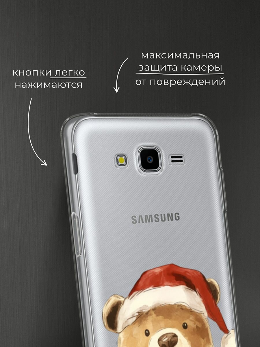 Чехол на Samsung Galaxy J7 Neo / Самсунг Галакси Джей 7 Нео с принтом "Медвежонок в шапочке", прозрачный — фото 1