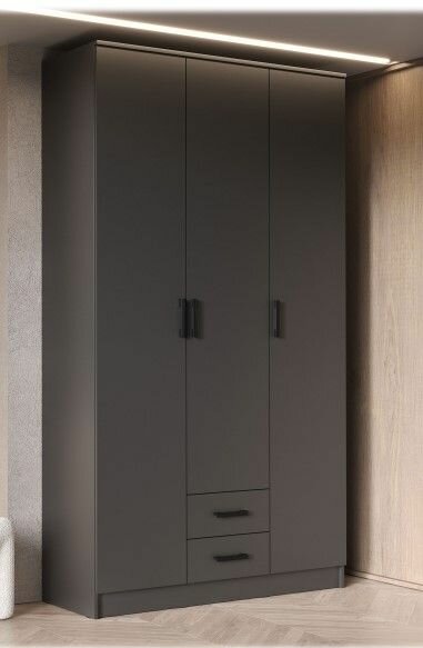 Шкаф Трио Графит, ЛДСП, с полками, ящиками, штангами, для спальни, гостиной, прихожей 1200х2200х487 мебельный РАЙ