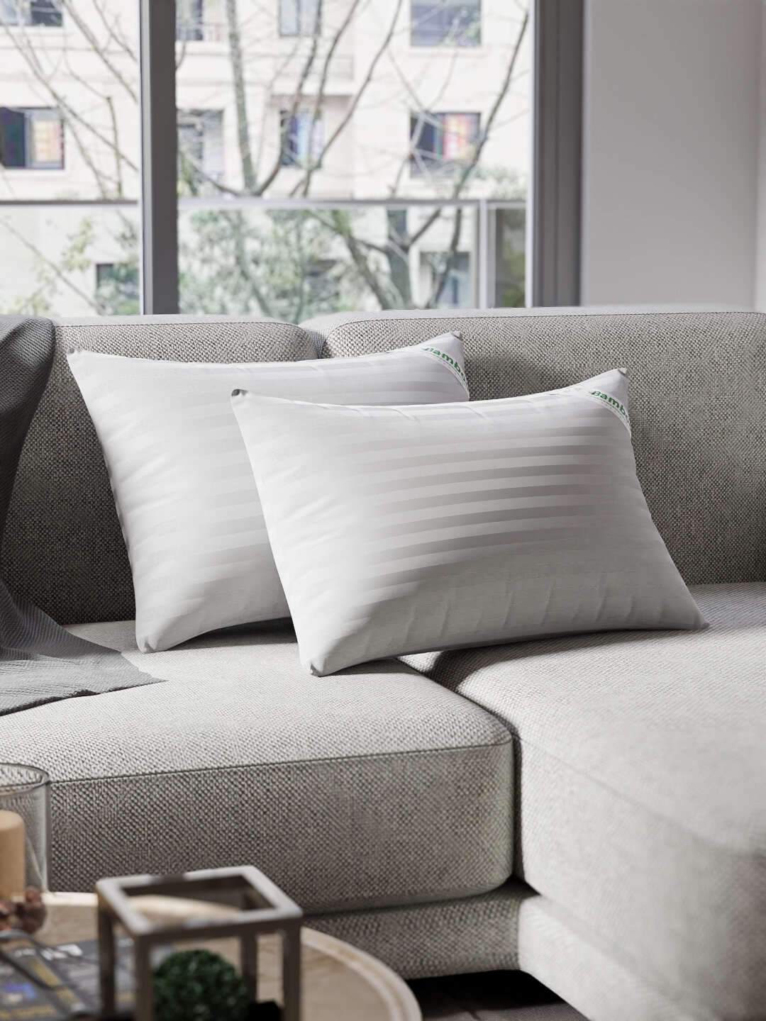 Бамбук, подушки для сна, внутри холлофайбер, 2 шт.