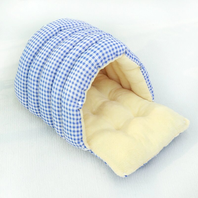 Теплая полузакрытая кошачья кровать с колокольным синим узором, маленькая модель 30x30x20см, уютный домик для кошек до