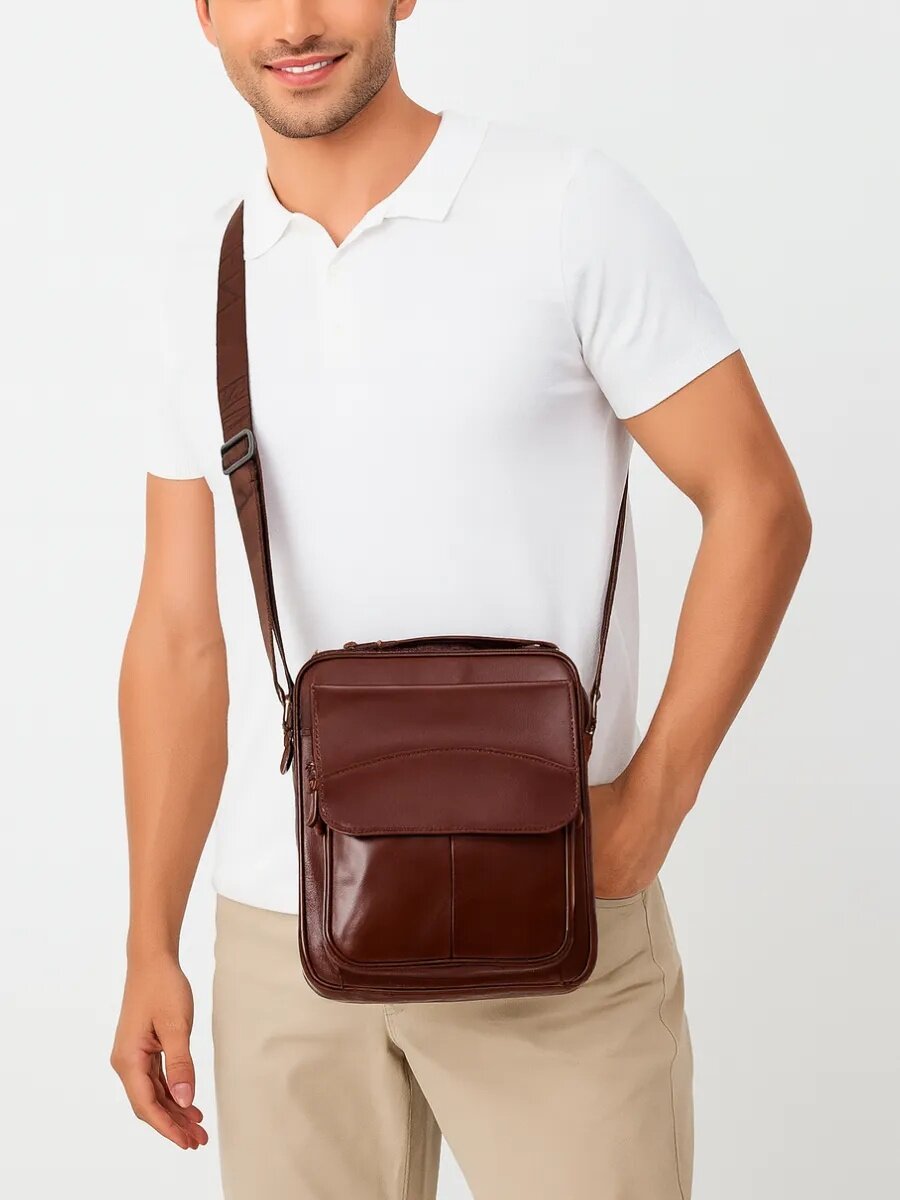 Сумка барсетка FAUSTINI, фактура гладкая, коричневый — фото 1