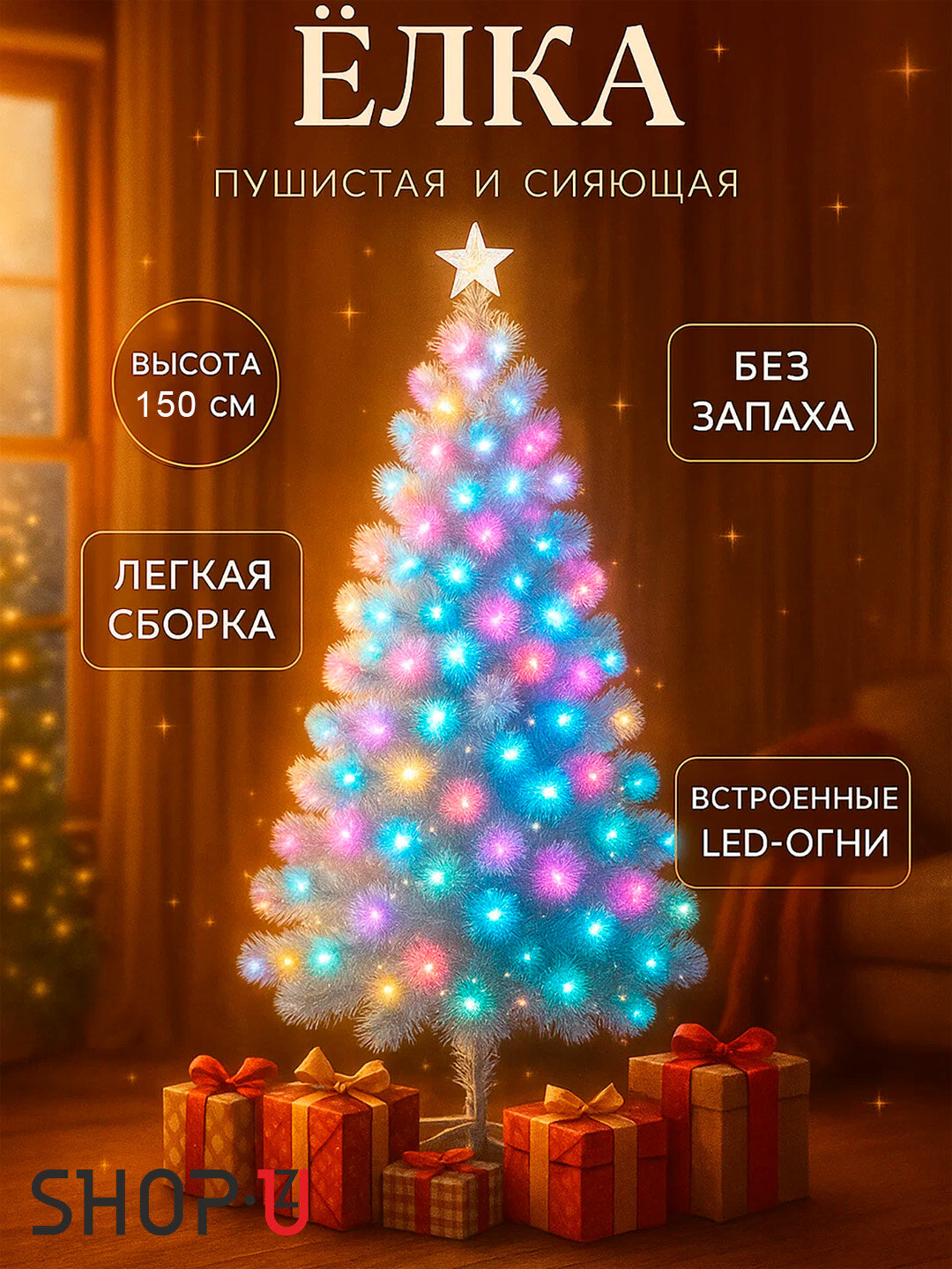 Искусственная светящаяся новогодняя елка, светодиодная, до 210 см