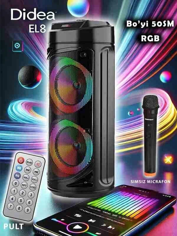 Портативная беспроводная Bluetooth колонка Didea EL8, с микрофоном и пультом управления