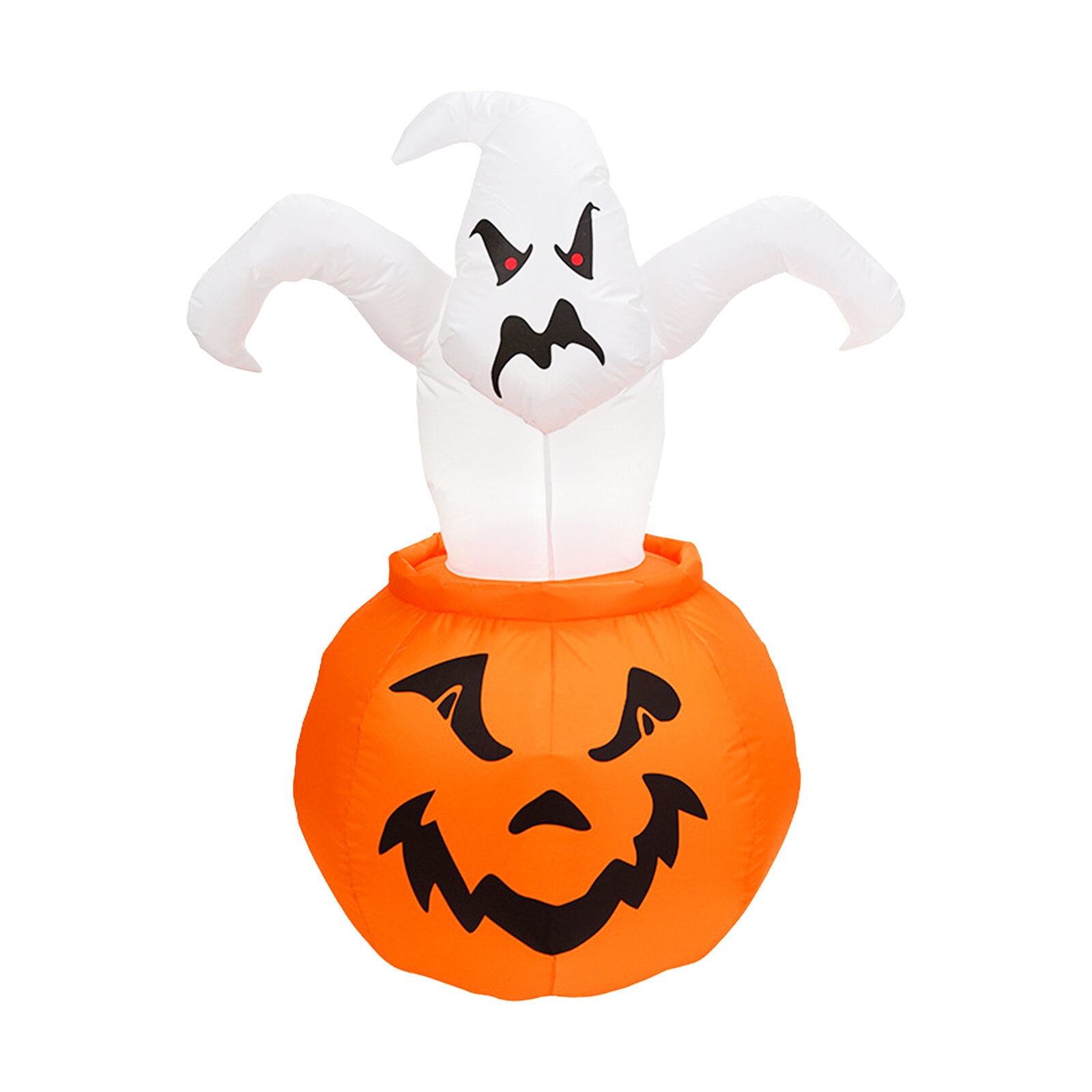 6FT надувной ПUMPKIN GHOST для Хэллоуина с тыквами и привязками, LED, материал 190T водонепроницаемый полиэстер, для уличного сада, двора, вечеринок, декор, US/EU вилка, высота 1.8м, вес 750г, свет оранжевый, стойкий к погоде