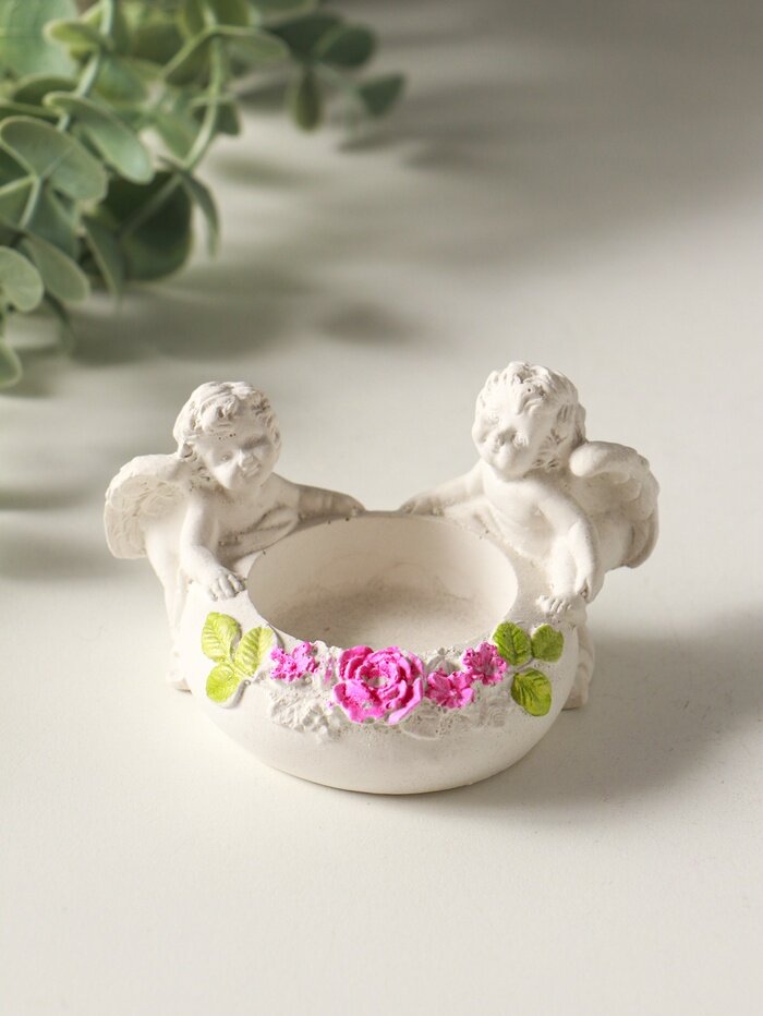 Подсвечник Sima-land На 1 свечу "Ангелы с цветами", 5х8х7 см, белый цвет с росписью