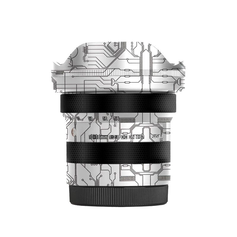 Стикеры для объектива Sigma 10-18мм F2.8 DC DN E-Mount с белым схемным узором и матричным рисунком