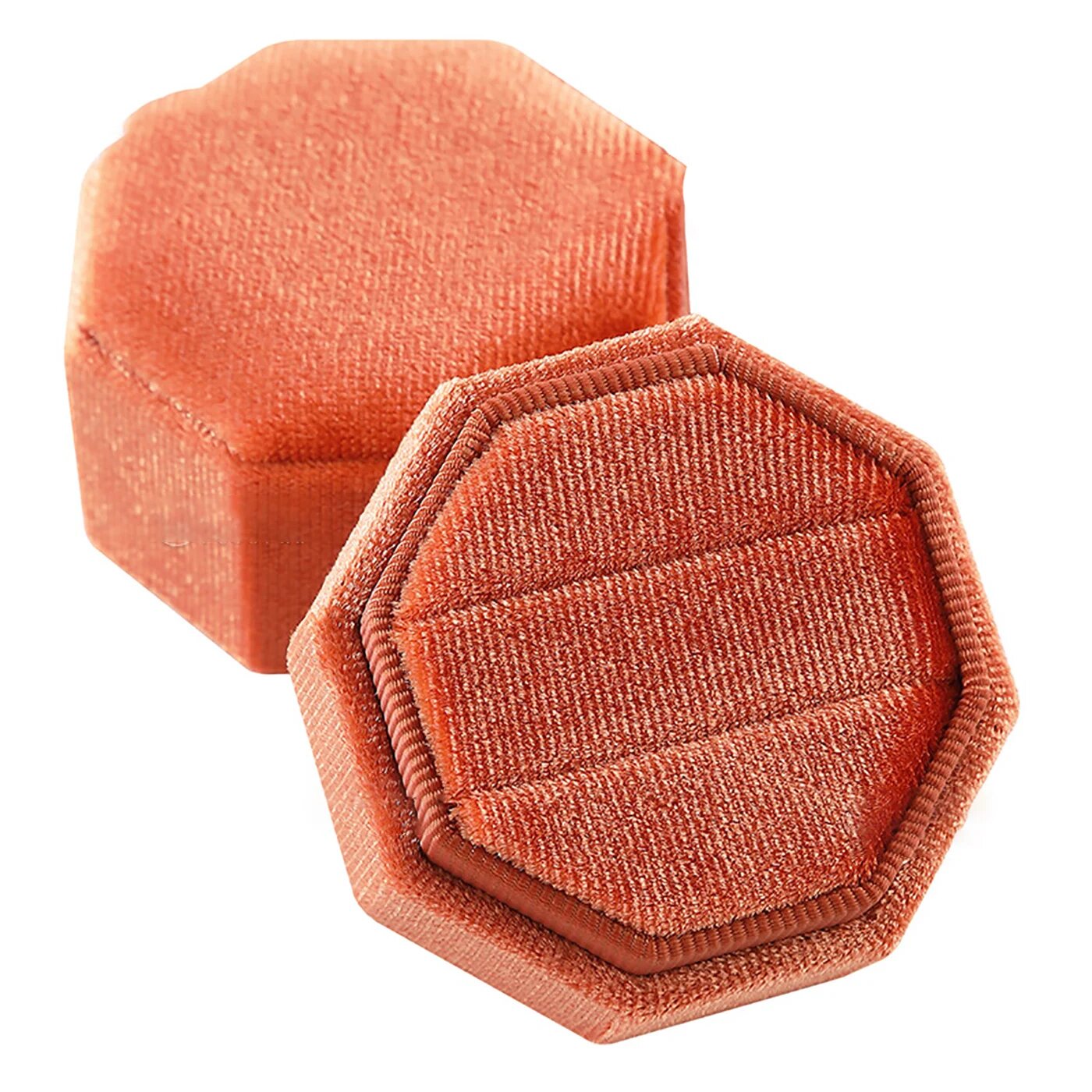 Восьмиугольная бархатная коробка для колец Оранжевый, Silver Text, orange 2 slot