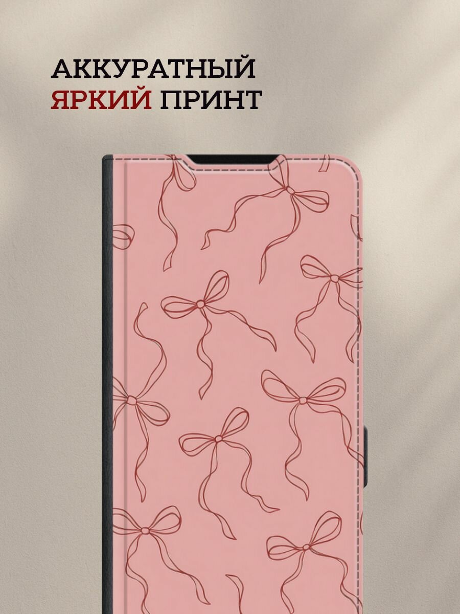 Чехол-книжка на Redmi A5 4G/Poco C71 4G / Редми А5 4G/Поко С71 4G с принтом Милые бантики паттерн, черный — фото 1