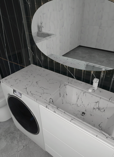 Изображение товара Раковина над стиральной машиной Uperwood Марсал 120 см, правая, белый мрамор