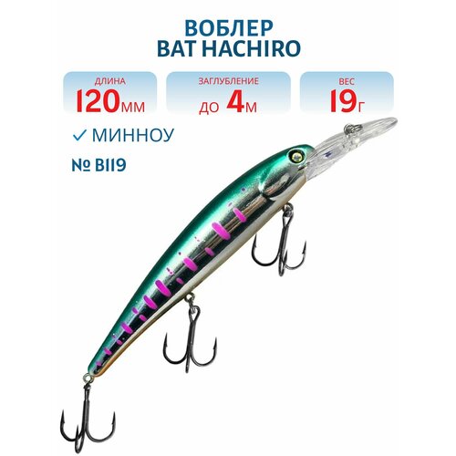 Воблер BAT HACHIRO (V) BT010 120 мм, 19 гр, заглубление 4 м, цвет #B119