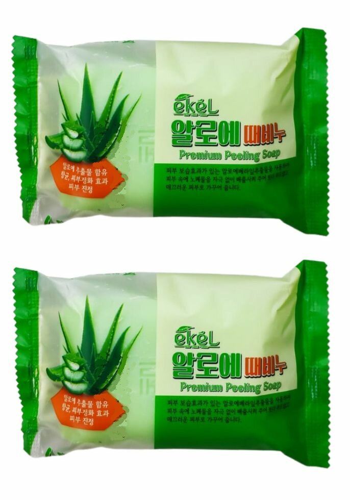 Ekel Косметическое пилинг-мыло для лица и тела с экстрактом алоэ Aloe Peeling Soap, 150 г - 2 штуки