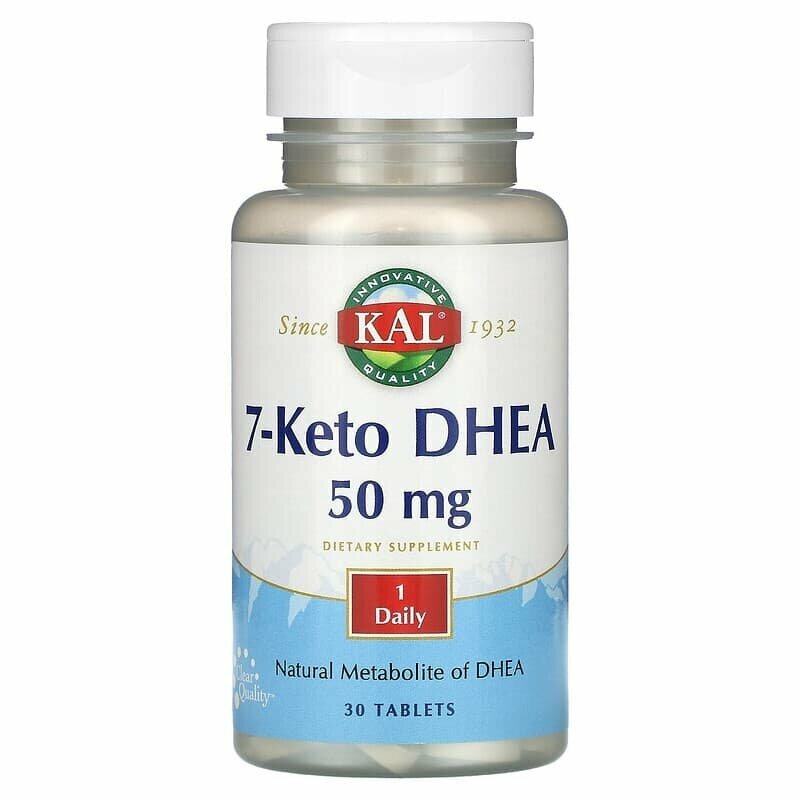 7-Keto DHEA 50 мг KAL — для ускорения метаболизма, жиросжигания и энергии, 30 капсул