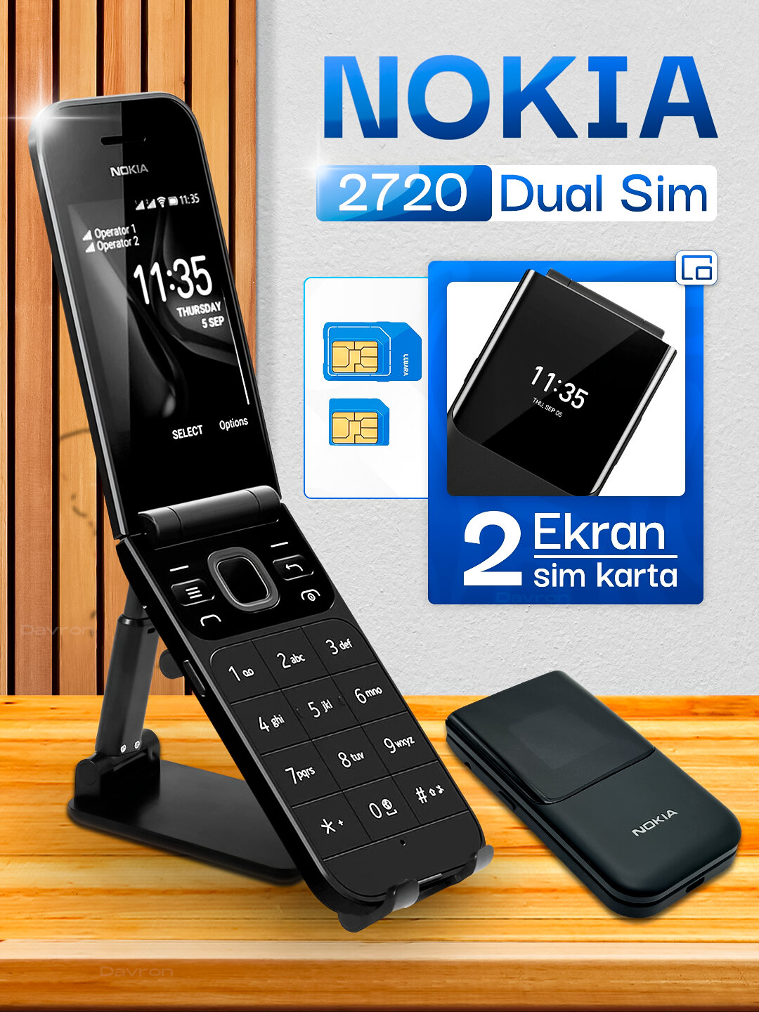 Телефон Nokia, кнопочный, 2 SIM, камера, батарея 1500мАч, наушники, зарядка, 2 экрана