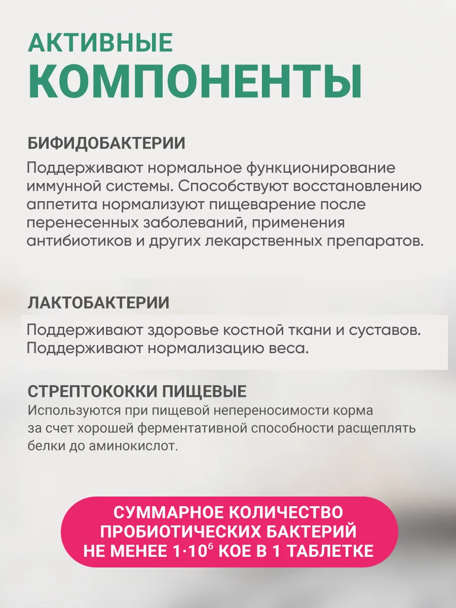 Пробиотик для собак и кошек лактобактерии для профилактики жкт, витамины для животных 20 шт. в упаковке — фото 1