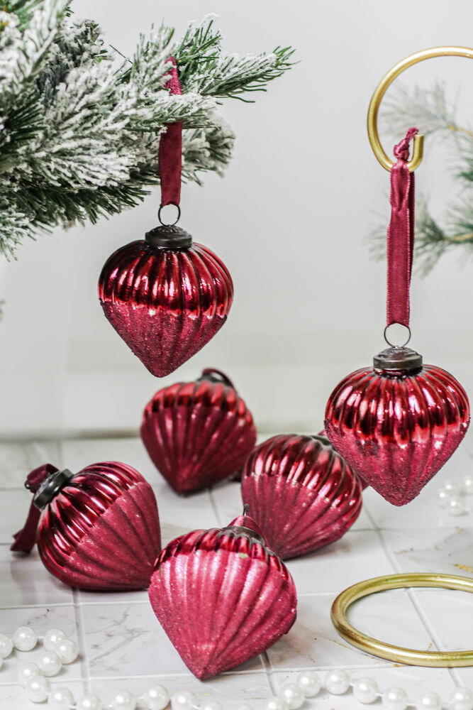 Набор ёлочных украшений мэлори, стекло, бордовый, 8 см, 6 шт, Koopman International A68122130-набор