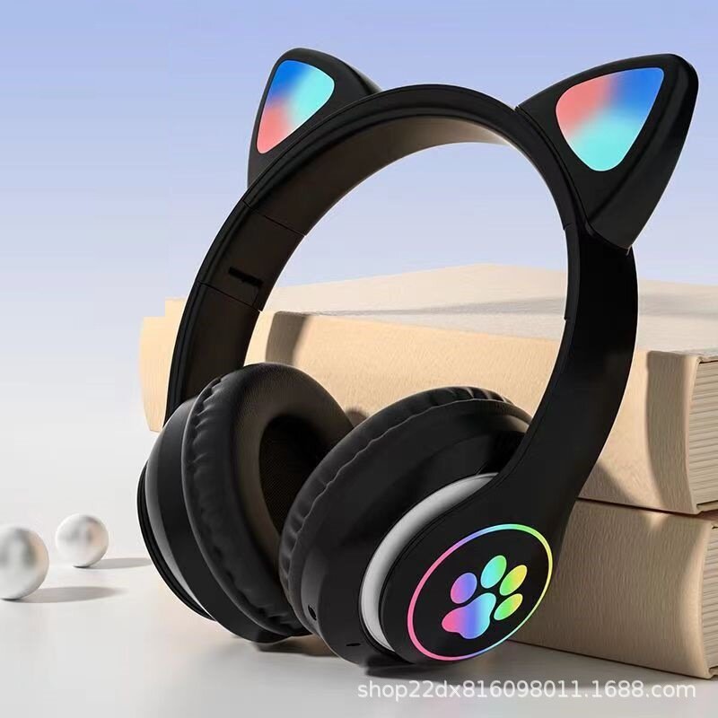 Беспроводные наушники-ушки кота STN-28 с подсветкой - Черные, Bluetooth 5.0, Удобные для повседневного использования