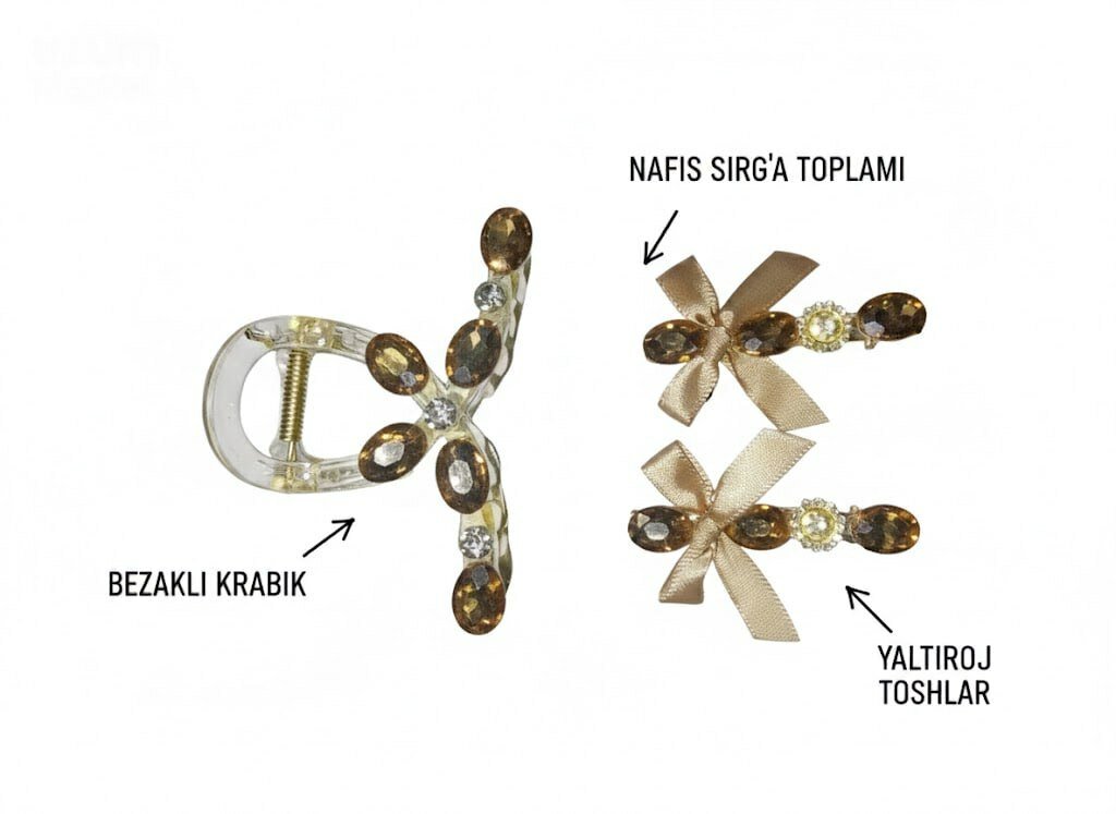 Набор аксессуаров для волос: декоративный краб и заколки с кристаллами