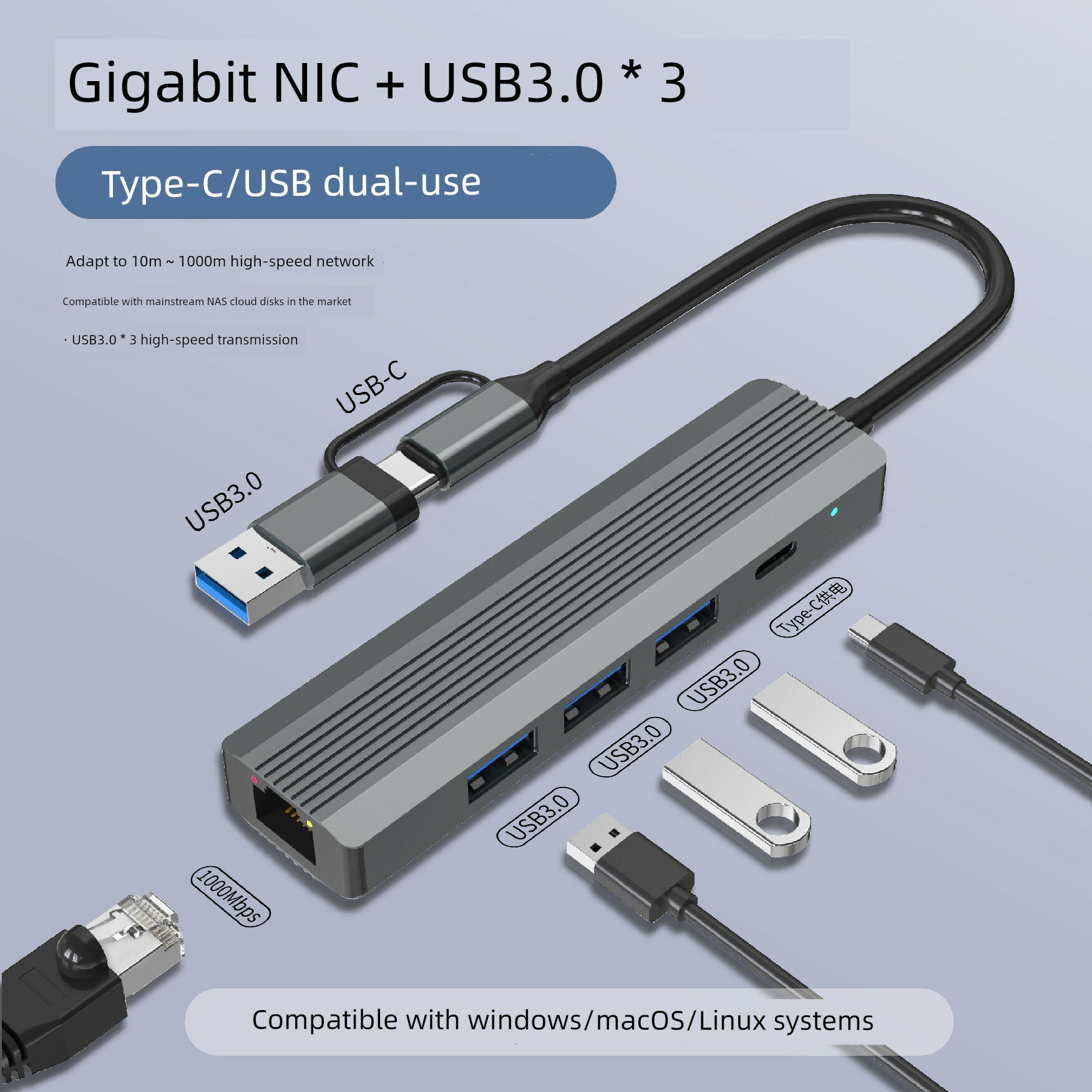 5-в-1 PCIe-карта расширения USB 3.0 с 3x USB 3.0, гигабитным Ethernet и Type-C портом питания