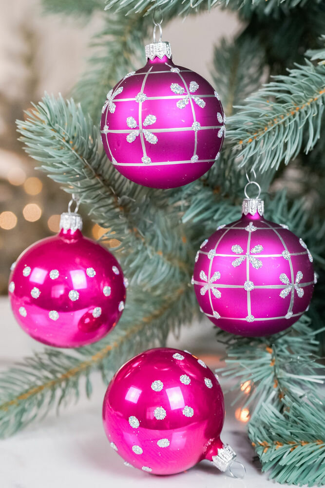 Набор стеклянных шаров классик, фуксия, 60 мм, 4 шт, Елочка С1115-фукс